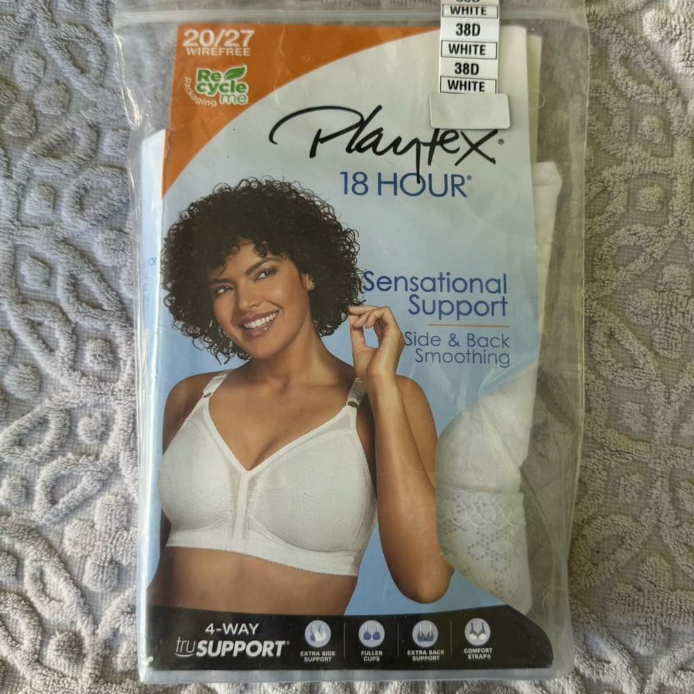 New Playtex 18 Hour Sensational Support 38D White Bra 20/27 Wirefree